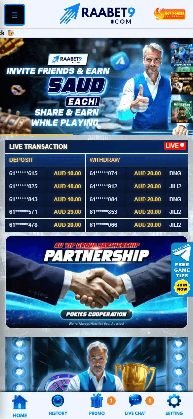 Raabet9 Casino games area on a mobile device