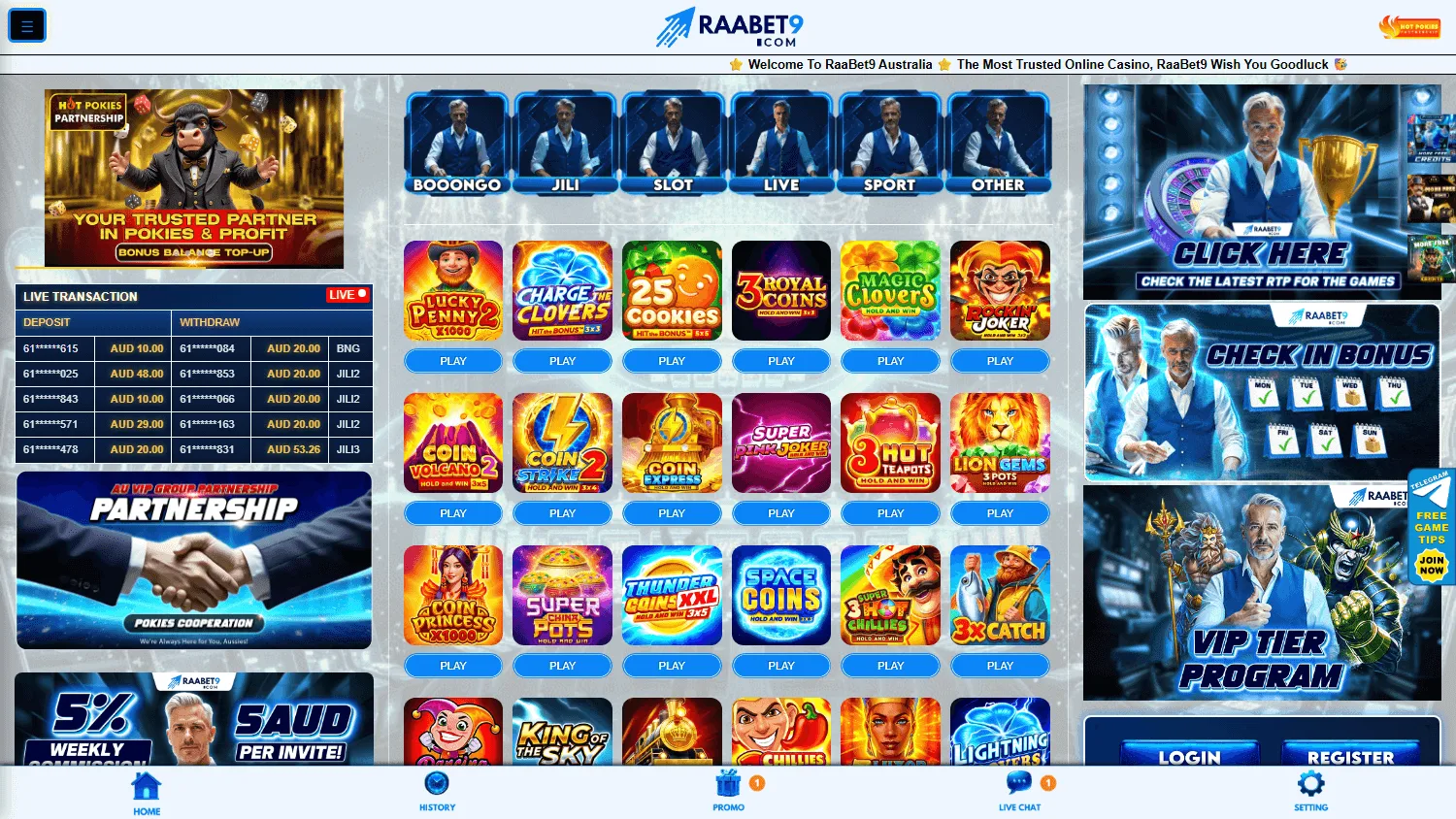 Raabet9 Casino games area on desktop