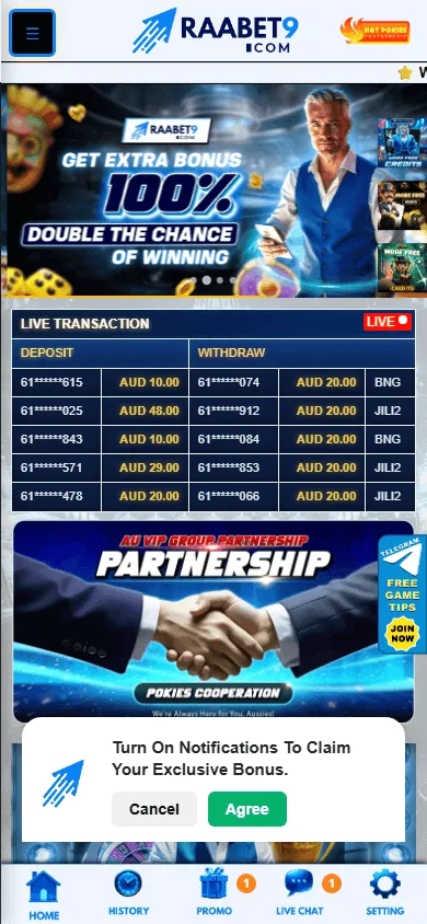 Raabet9 Casino home page on a mobile device